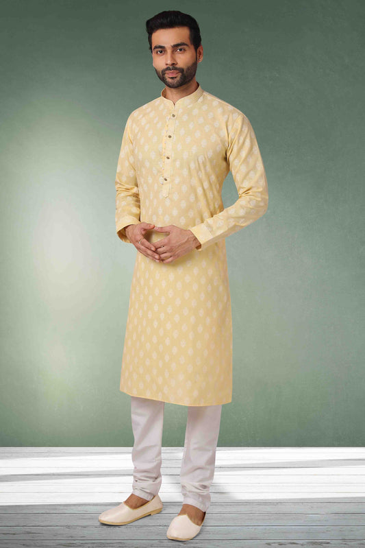 Light Yellow Colour Kurta Pajama In Cotton KP1210117