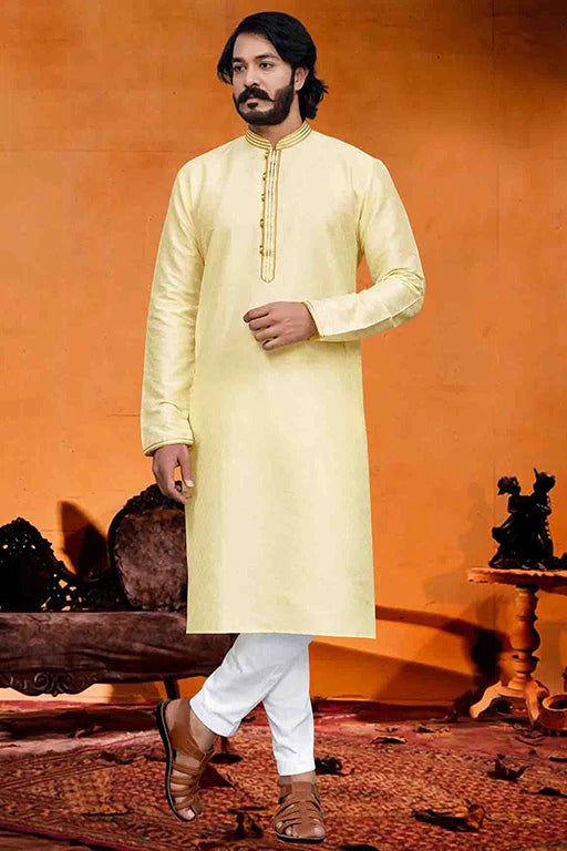 Light Yellow Colour Kurta Pajama In Silk KP1210234