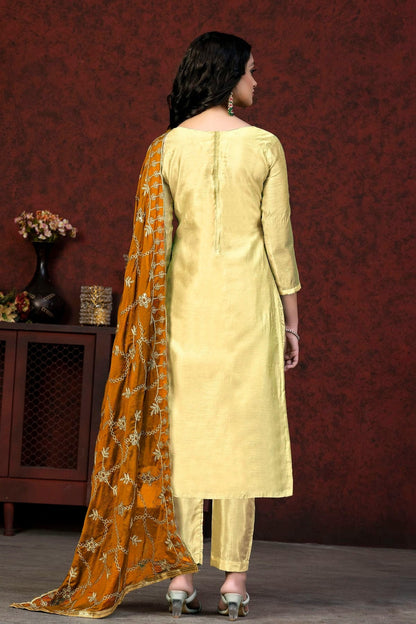 Light Yellow Colour Unstitched Modal Chanderi Fabric Straight Suit US1160922 A