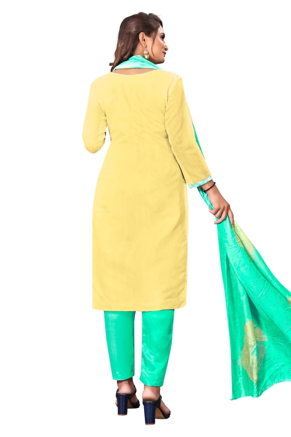 Light Yellow Colour Unstitched Modal Cotton Straight Suit US1160645 A