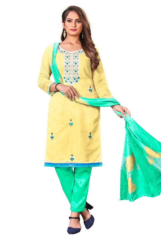 Light Yellow Colour Unstitched Modal Cotton Straight Suit US1160645