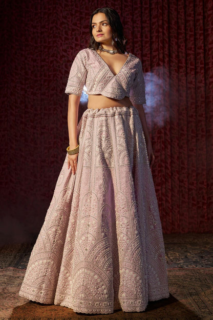 Lilac Colour Semi Stitched Silk Lehenga Choli LC1080901
