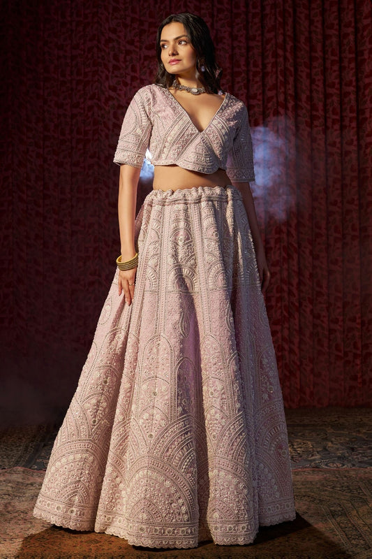 Lilac Colour Semi Stitched Silk Lehenga Choli LC1080901