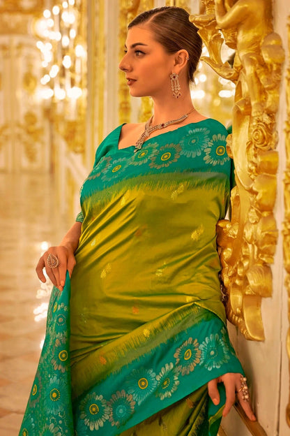 Lime Green Colour Banarasi Silk Saree SD1110343 A