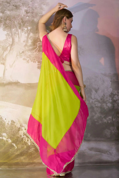 Lime Green Colour Chiffon Saree SD1112765 A