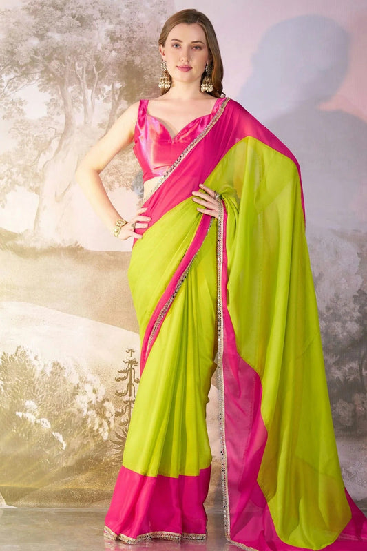 Lime Green Colour Chiffon Saree SD1112765