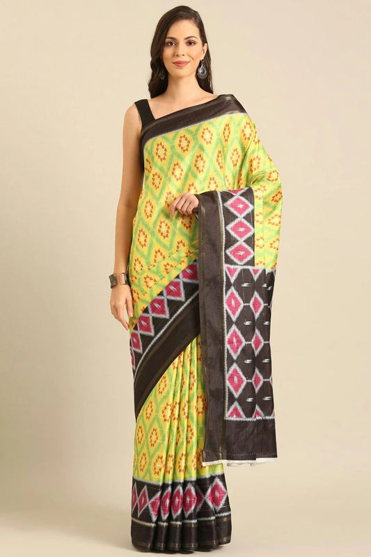 Lime Green Colour Cotton Manipuri Patola Handloom Saree SD1102459