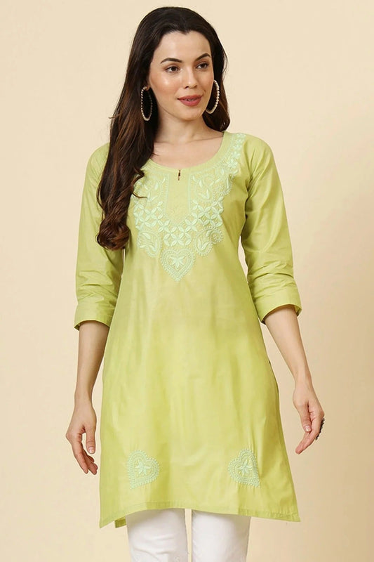 Lime Green Colour Cotton Readymade Top TP1110877