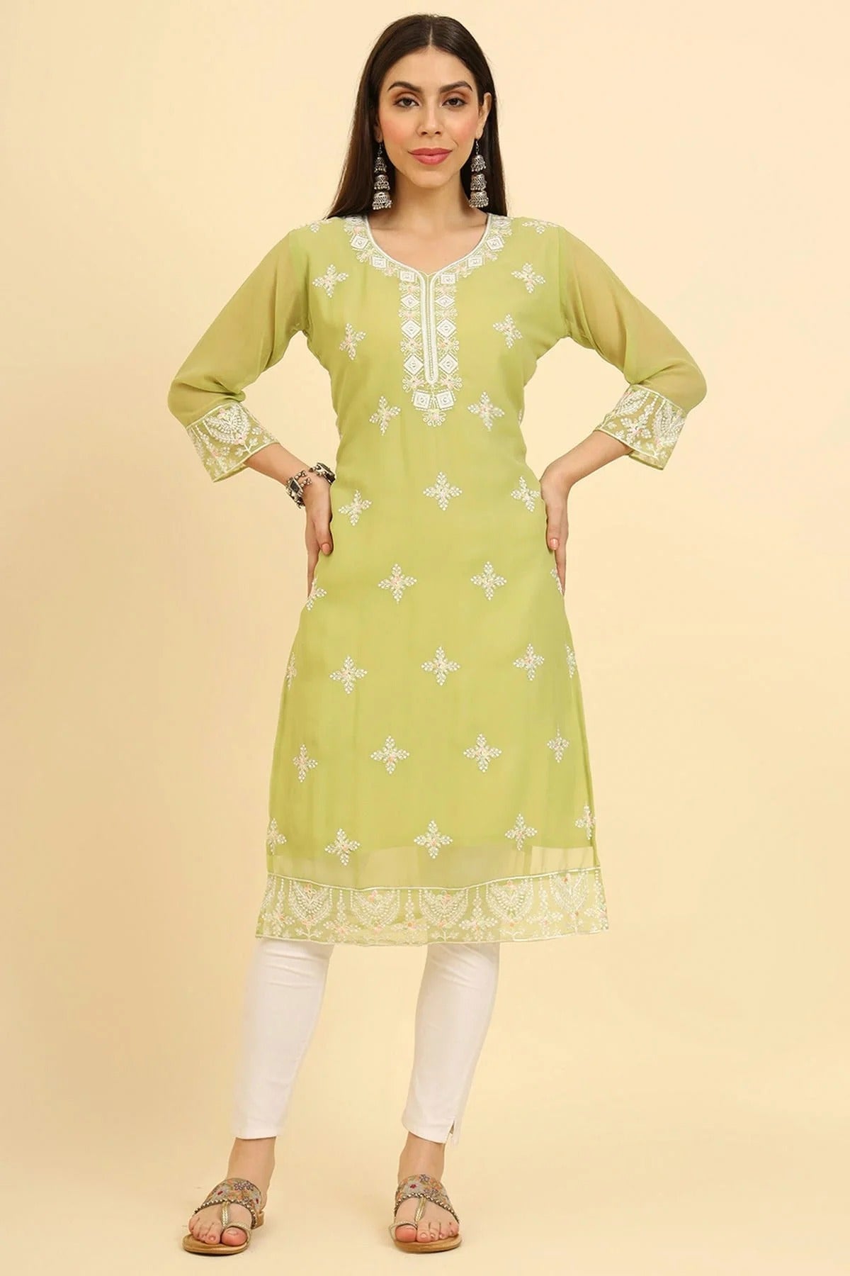 Lime Green Colour Georgette Kurti KR1111230