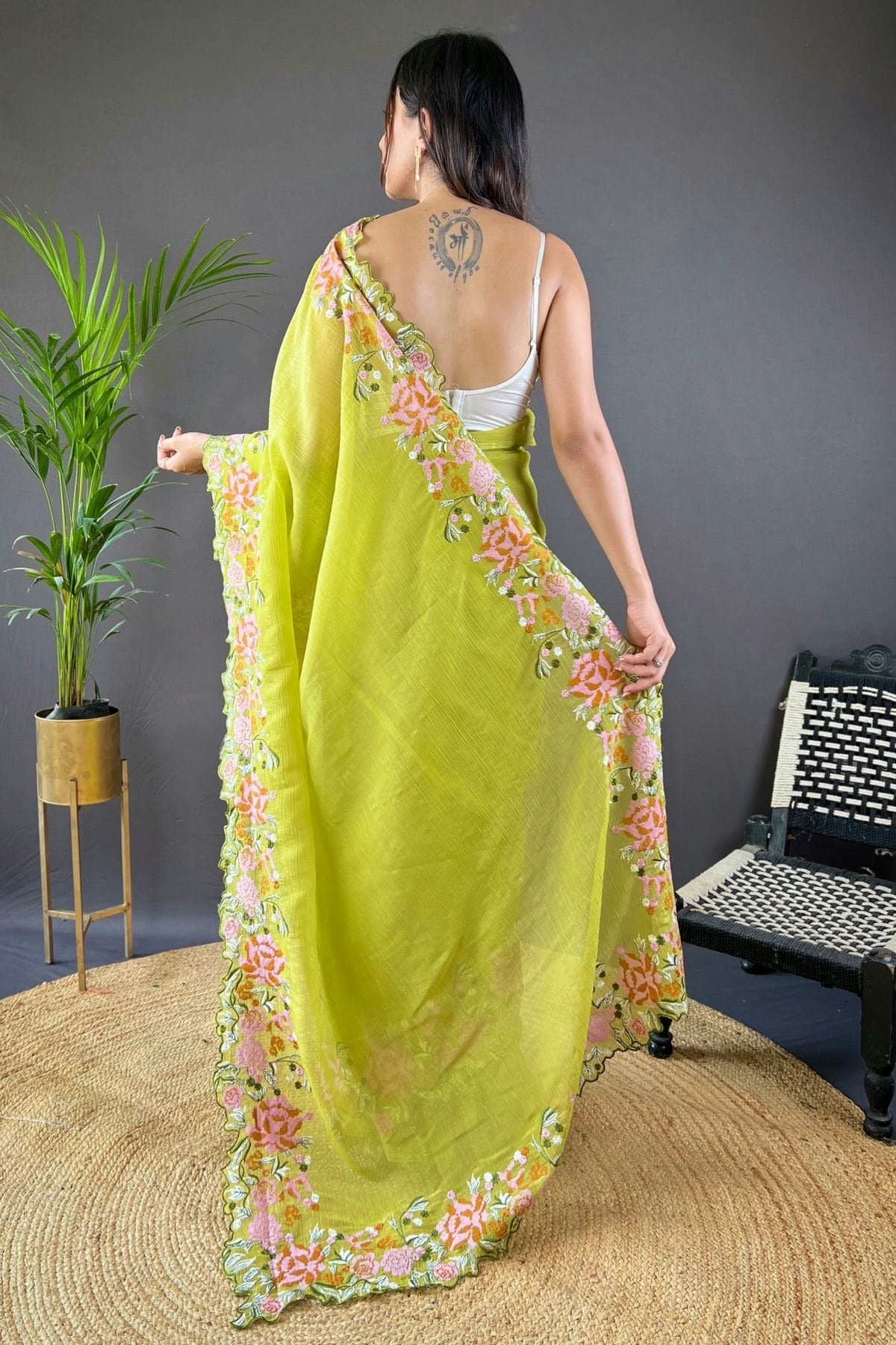 Lime Green Colour Glossy Silk Designer Saree SD1111888 A