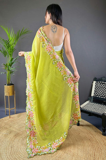 Lime Green Colour Glossy Silk Designer Saree SD1111888 A