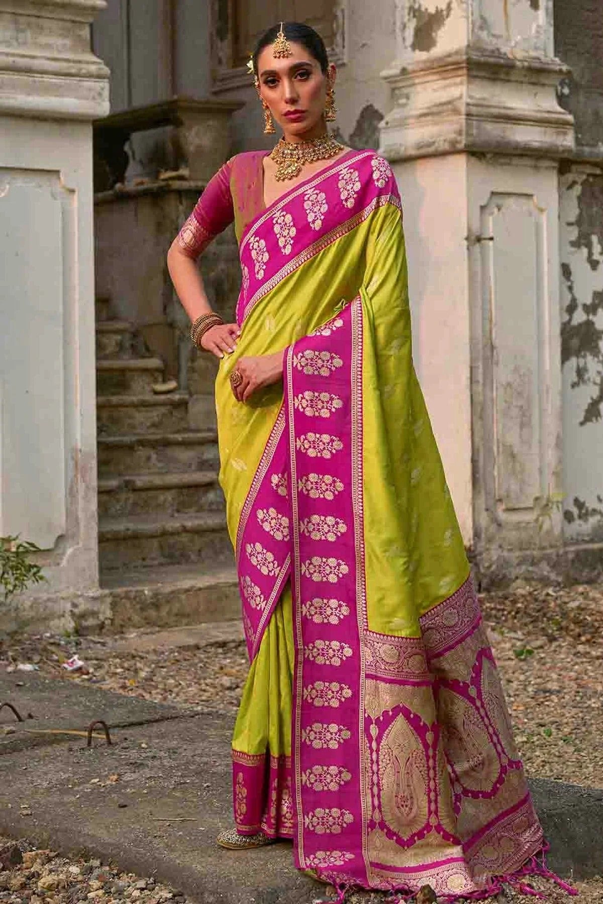 Lime Green Colour Kanchi Silk Traditional Saree SD1260056 A