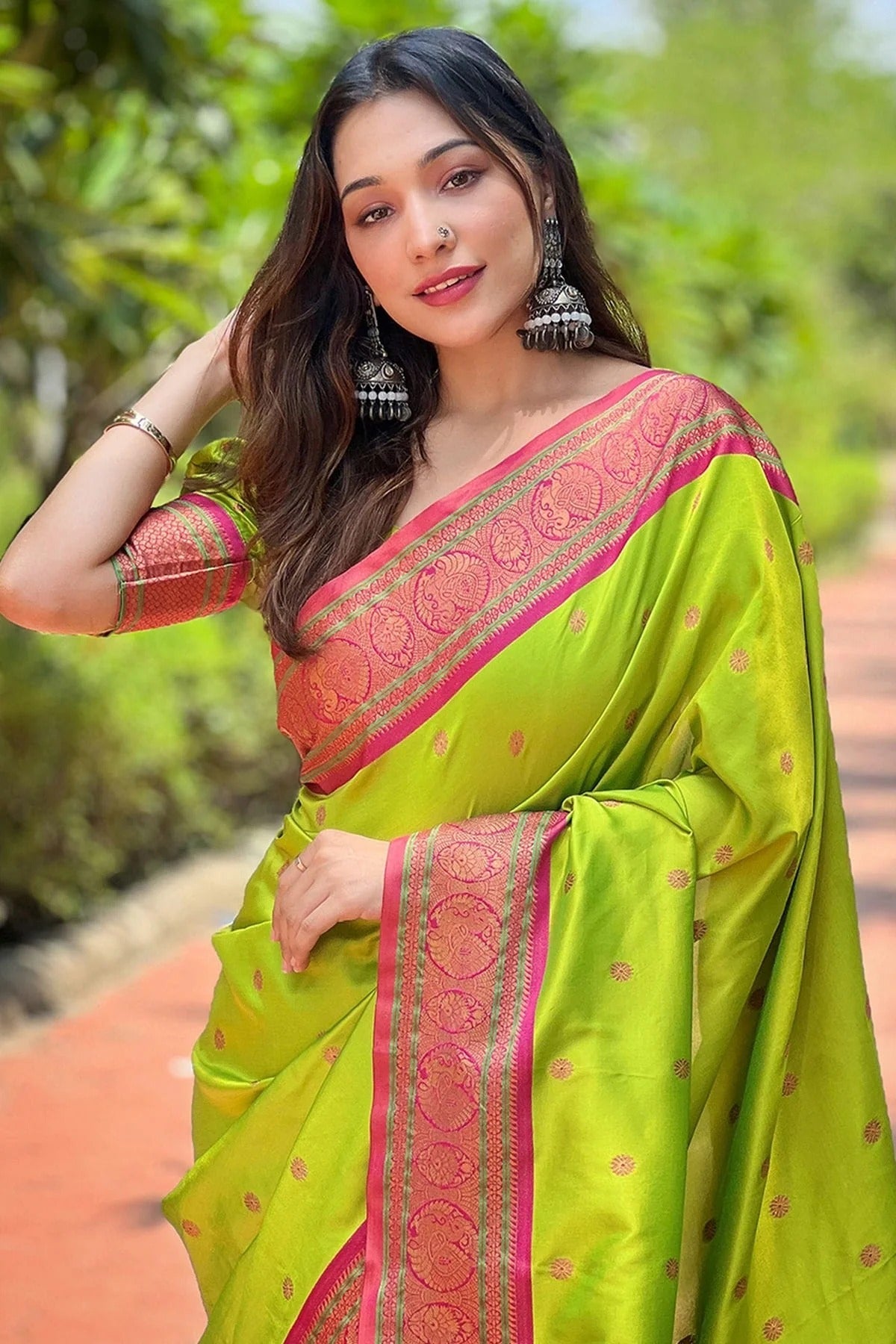 Lime Green Colour Paithani Silk Woven Work Saree SD1290016 A