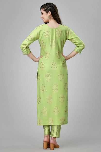 Lime Green Colour Rayon Kurta And Pant Set KR1111320 A