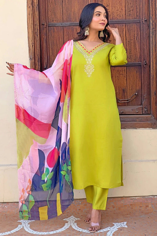 Lime Green Colour Rayon Stitched Salwar Suit SS1112033