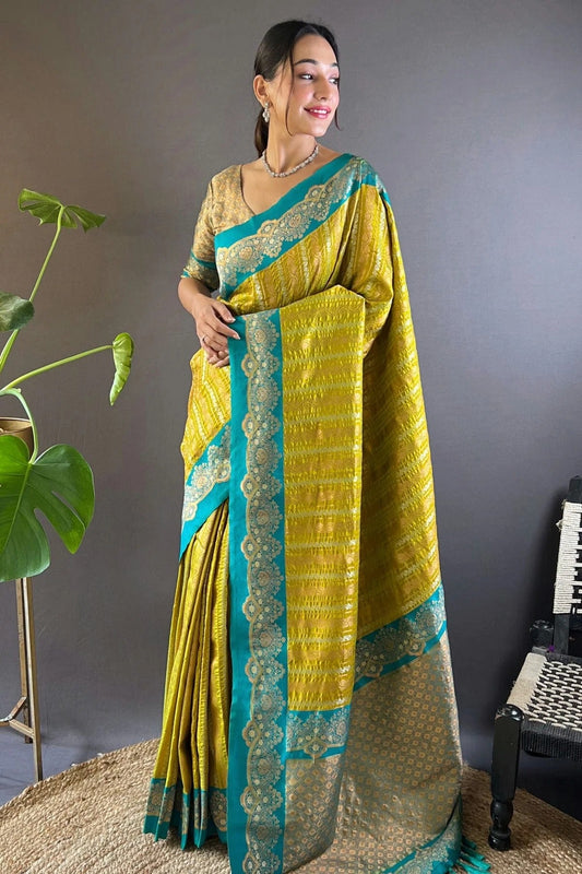 Lime Green Colour Silk Woven Work Saree SD1290031