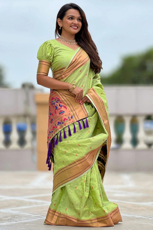 Lime Green Colour Silk Woven Work Saree SD1290037
