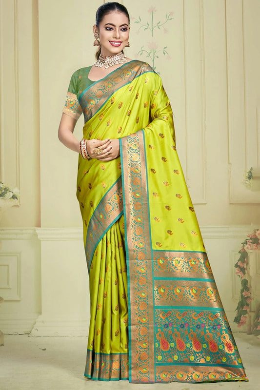 Lime Green Colour Silk Woven Work Traditional Saree SD1102898