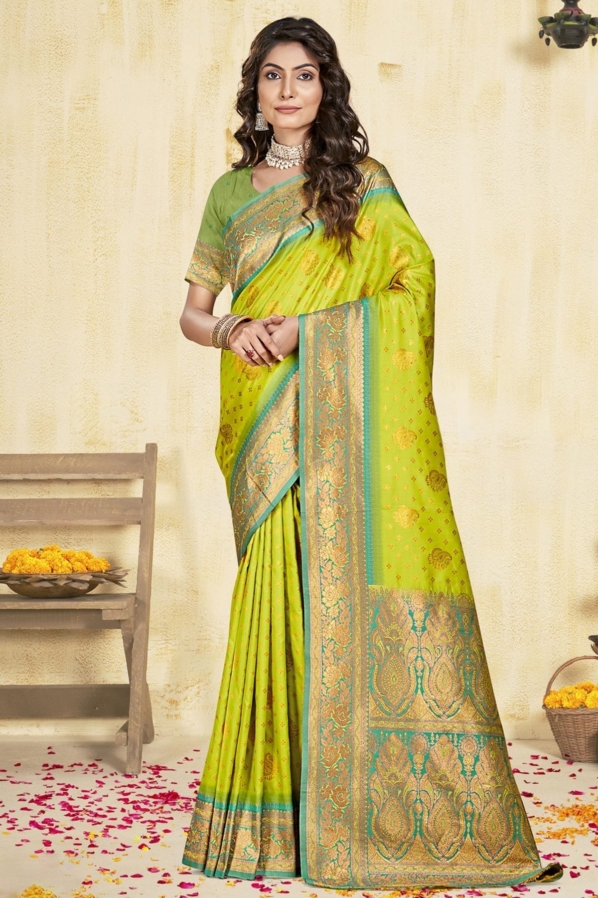 Lime Green Colour Silk Woven Work Traditional Saree SD1102926