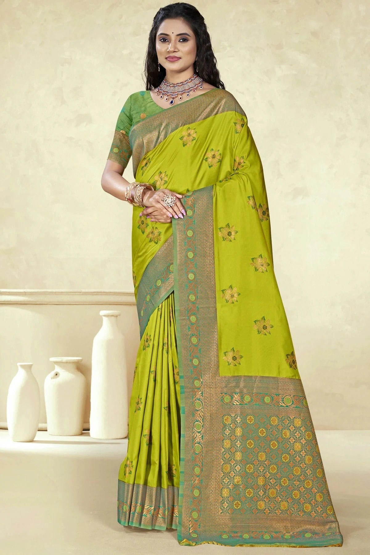 Lime Green Colour Silk Woven Work Traditional Saree SD1103092