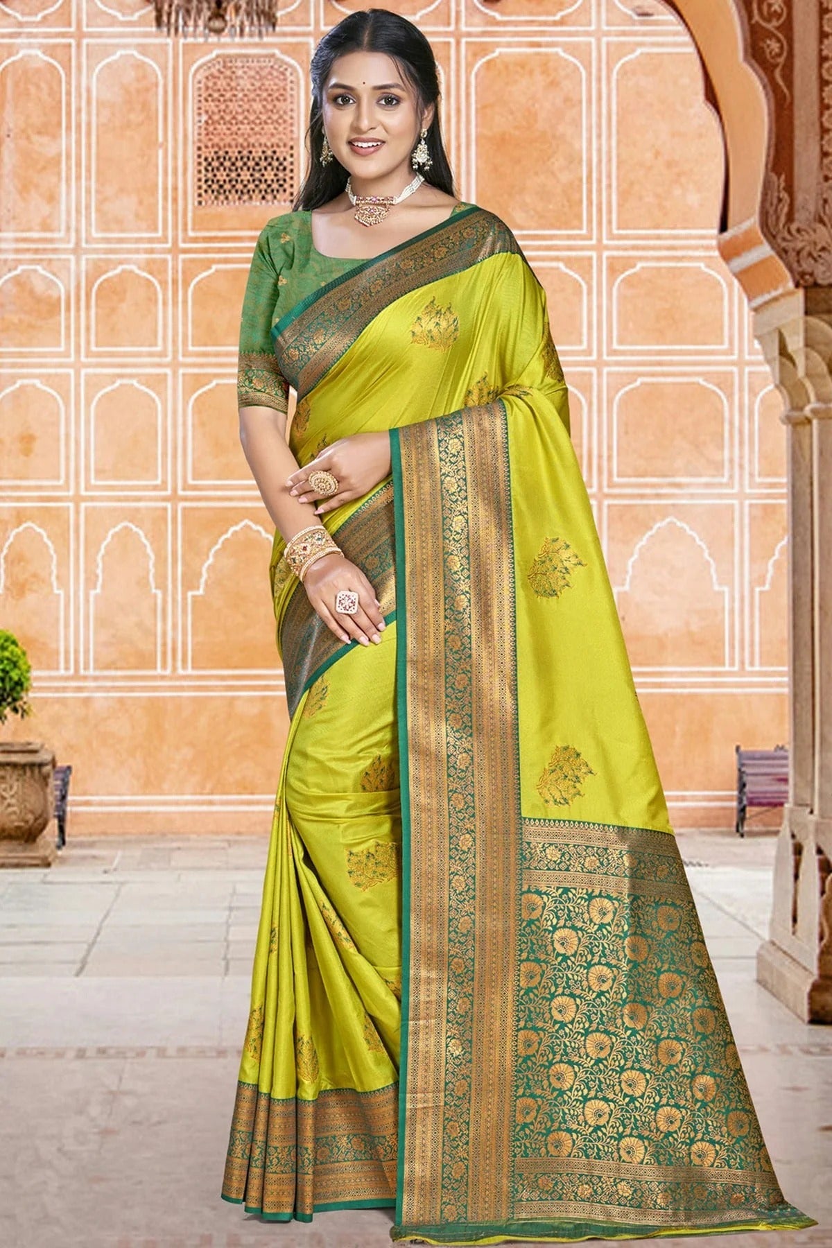 Lime Green Colour Silk Woven Work Traditional Saree SD1103132