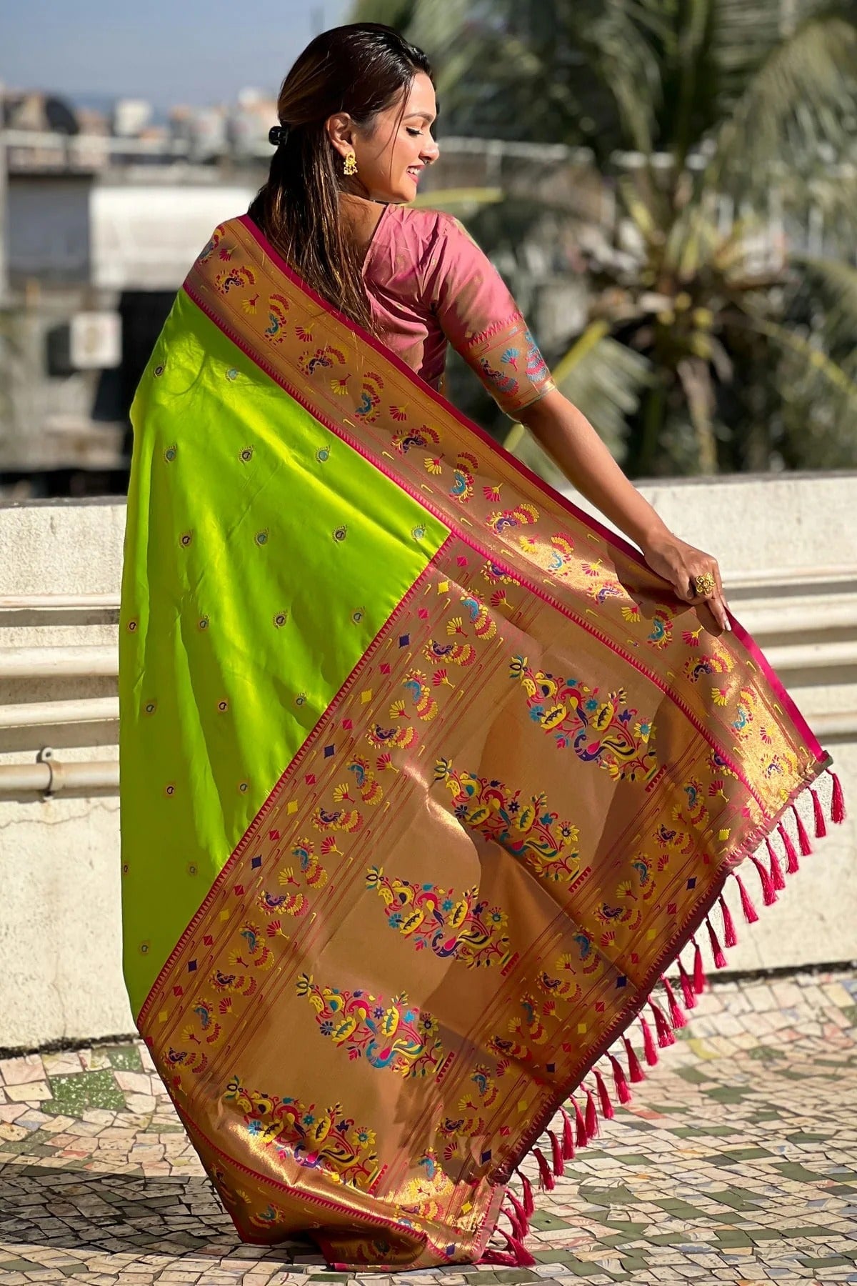 Lime Green Colour Soft Silk Traditional Saree SD1111776 A
