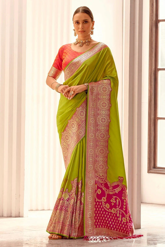 Lime Green Colour Soft Silk Woven Work Saree SD1290072