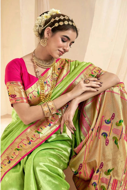 Lime Green Colour Soft Tissue Silk Saree SD1110131 A