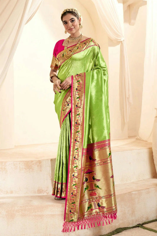 Lime Green Colour Soft Tissue Silk Saree SD1110131