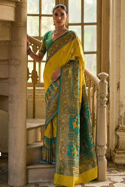 Lime Yellow Colour Woven Work Banarasi Silk Saree SD1260010 A