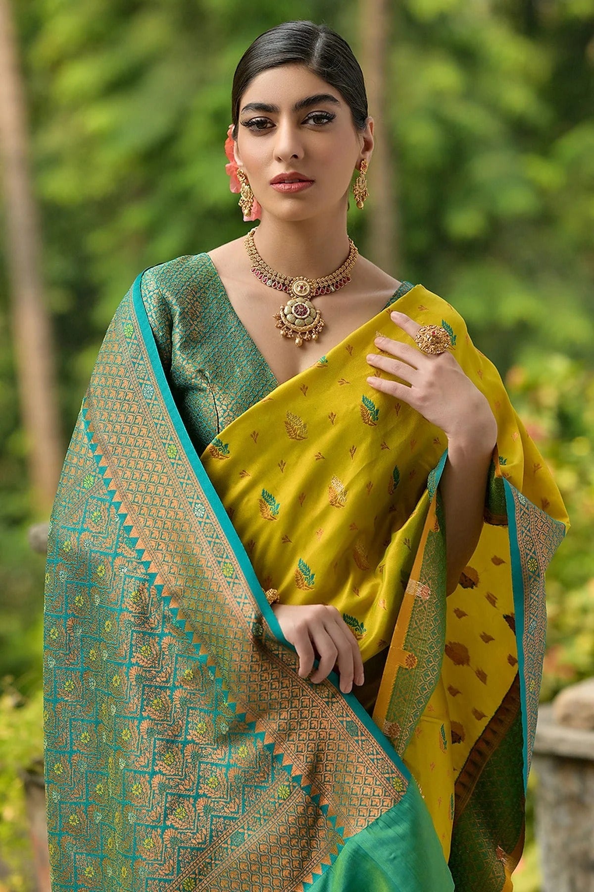 Lime Yellow Colour Woven Work Banarasi Silk Saree SD1260016 B