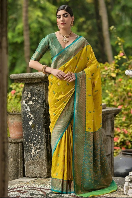 Lime Yellow Colour Woven Work Banarasi Silk Saree SD1260016