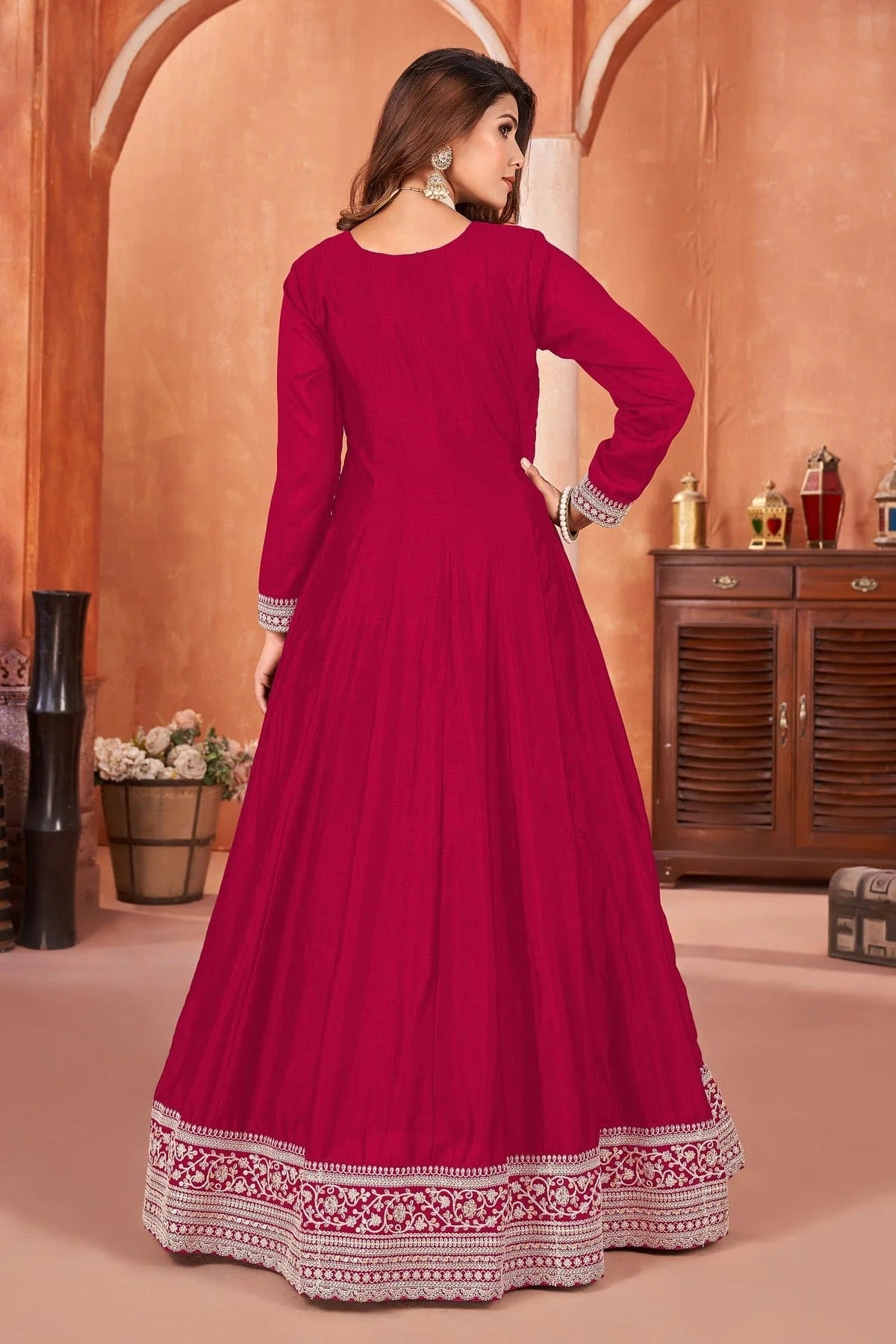 Magenta Colour Anarkali Suit Art Silk Semi Stitched SM1050490 A