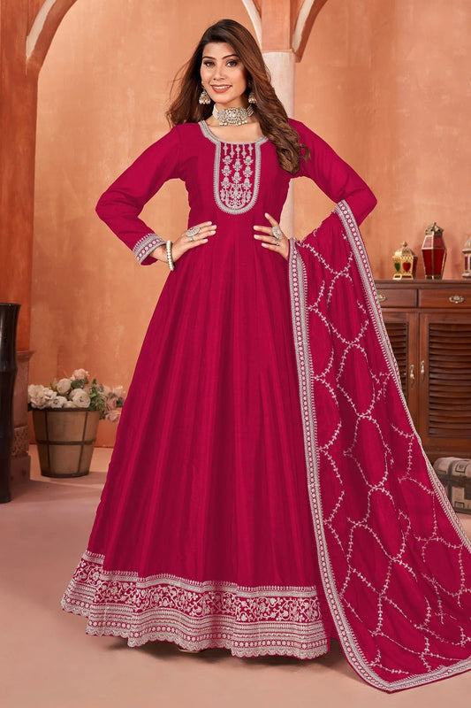 Magenta Colour Anarkali Suit Art Silk Semi Stitched SM1050490