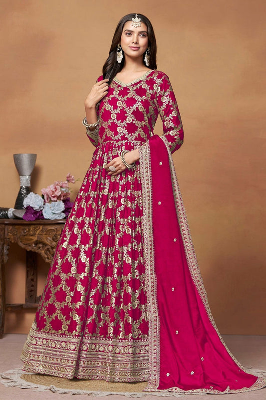 Magenta Colour Anarkali Suit Dola Jacquard Semi Stitched SM1050543