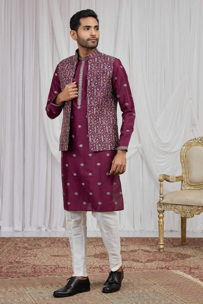 Magenta Colour Art Silk Embroidery Work 3 Pcs  Kurta Jacket Set KP1230607