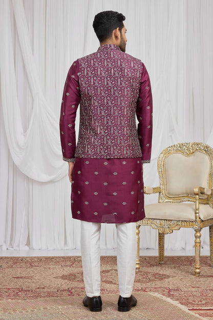 Magenta Colour Art Silk Embroidery Work 3 Pcs  Kurta Jacket Set KP1230607