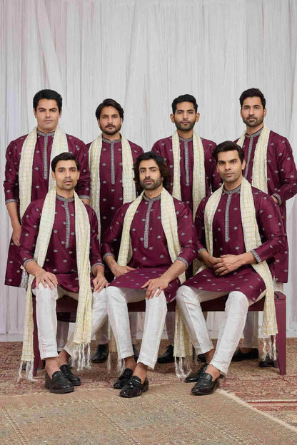 Magenta Colour Art Silk Embroidery Work Kurta Pajama With Dupatta