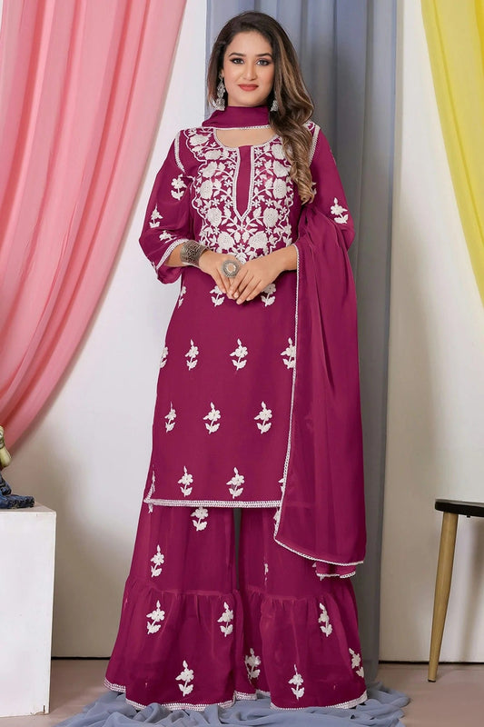 Magenta Colour Bamber Georgette Sharara Suit SM1110573