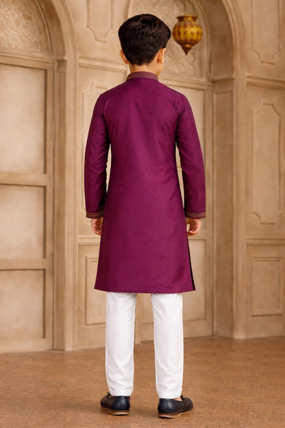 Magenta Colour Brocade Art Silk Pintux Work Kurta Pajama