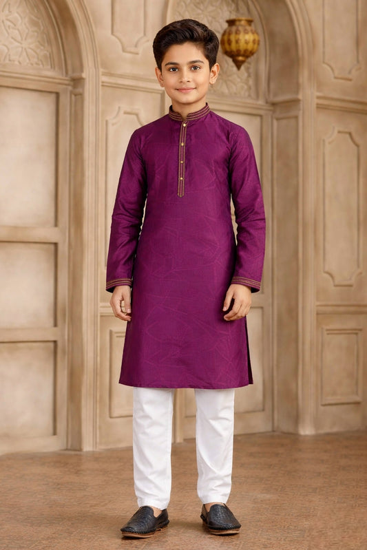Magenta Colour Brocade Art Silk Pintux Work Kurta Pajama