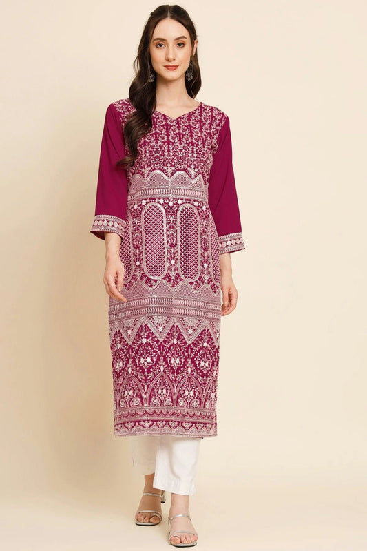 Magenta Colour Butter Crepe Kurti KR1111025