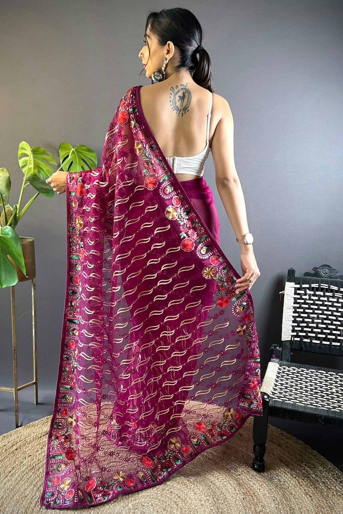 Magenta Colour Butterfly Net Designer Saree SD1111886 A
