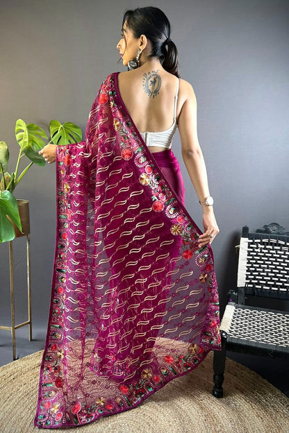 Magenta Colour Butterfly Net Designer Saree SD1111886 A