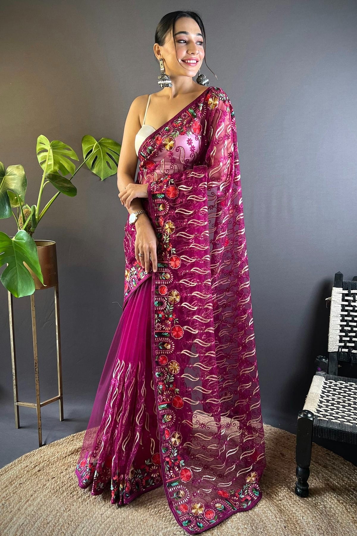 Magenta Colour Butterfly Net Designer Saree SD1111886