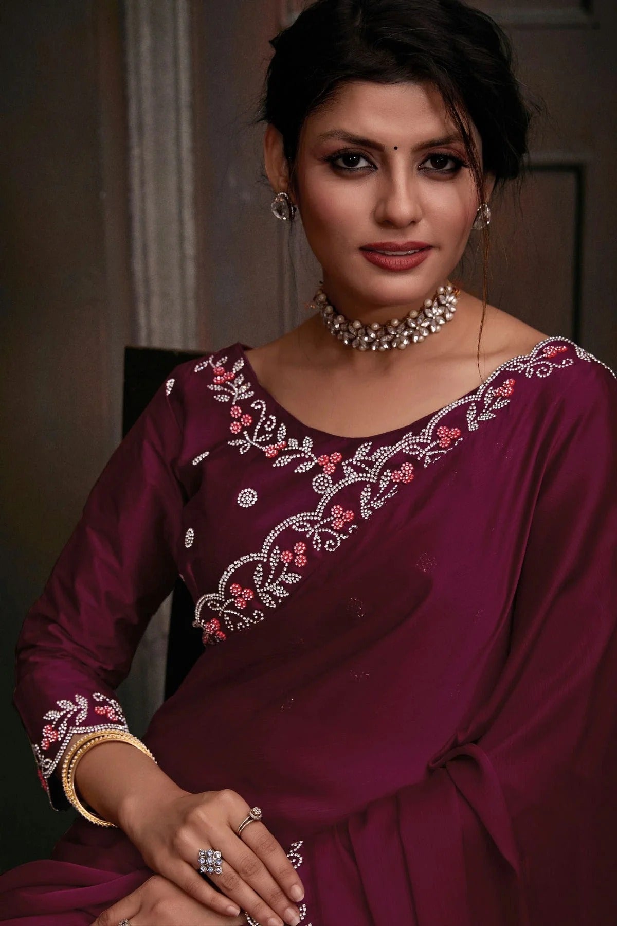 Magenta Colour Chiffon Designer Saree LC1121769 A
