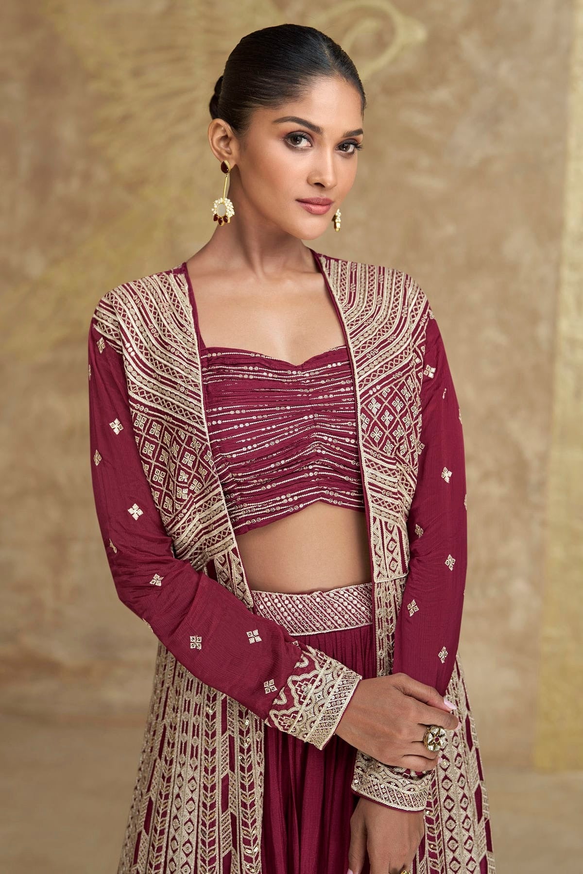 Magenta Colour Chinon Silk Semi Stitched Lehenga Suit SM1140461 A