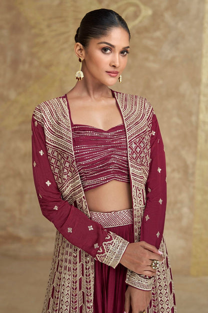 Magenta Colour Chinon Silk Semi Stitched Lehenga Suit SM1140461 A