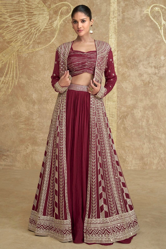 Magenta Colour Chinon Silk Semi Stitched Lehenga Suit SM1140461