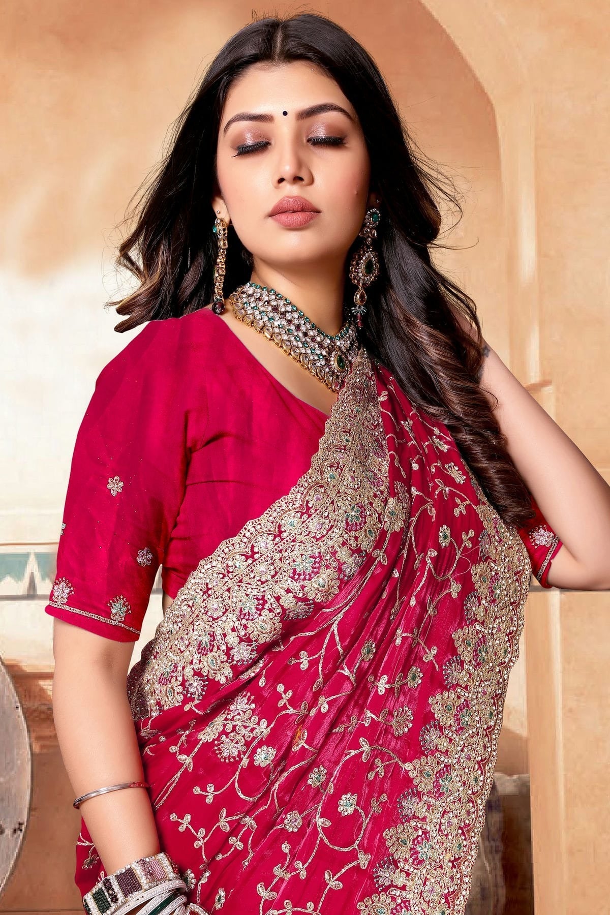 Magenta Colour Crepe Silk Saree SD1091022 A_4faad3ee 662c 4699 acec bfdf9b9cf426